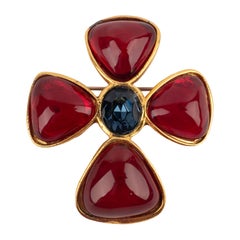 Chanel Brooch with Glass Paste & Rhinestones Representing Cross, 1990s
