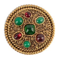 Chanel Byzantine Circular Brooch with Red and Green Cabochons