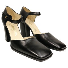 Chanel Classic Leather Black Square Toe Talons