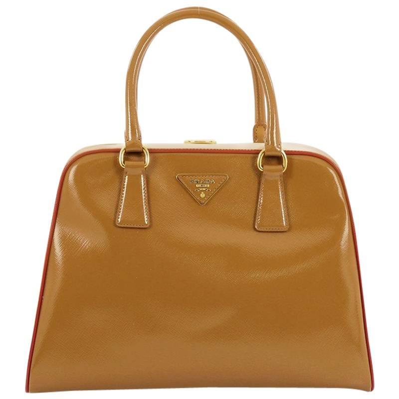 Prada Pyramid Top Handle Bag Vernice Saffiano Leather Medium