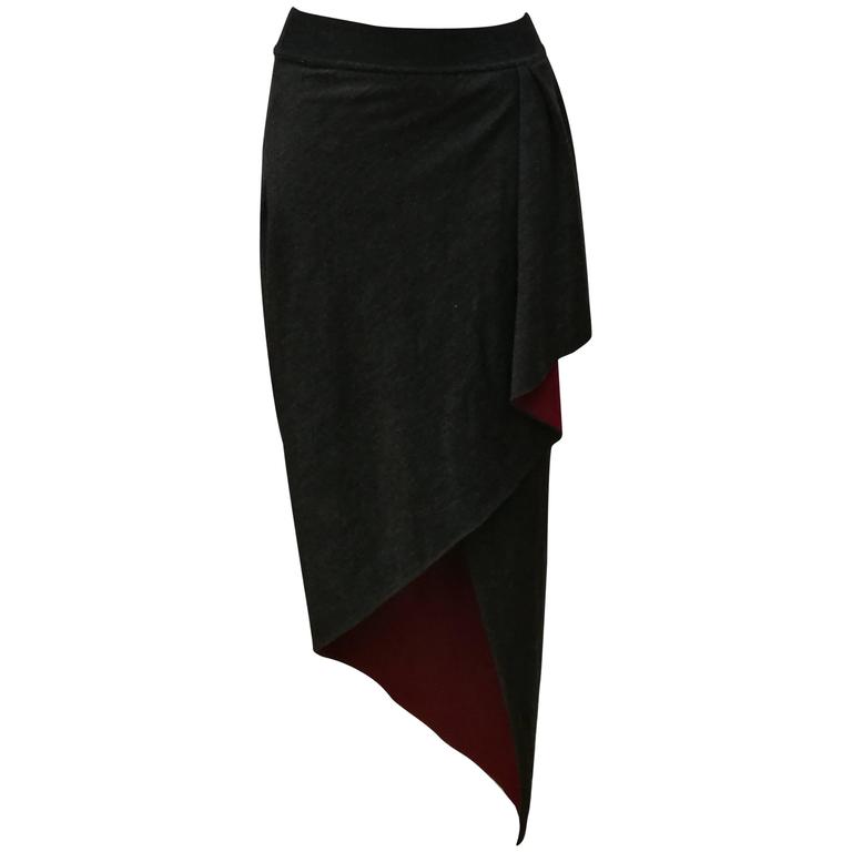 Emanuel Ungaro Parallele Grey Bordeaux Wool Skirt For Sale at 1stdibs