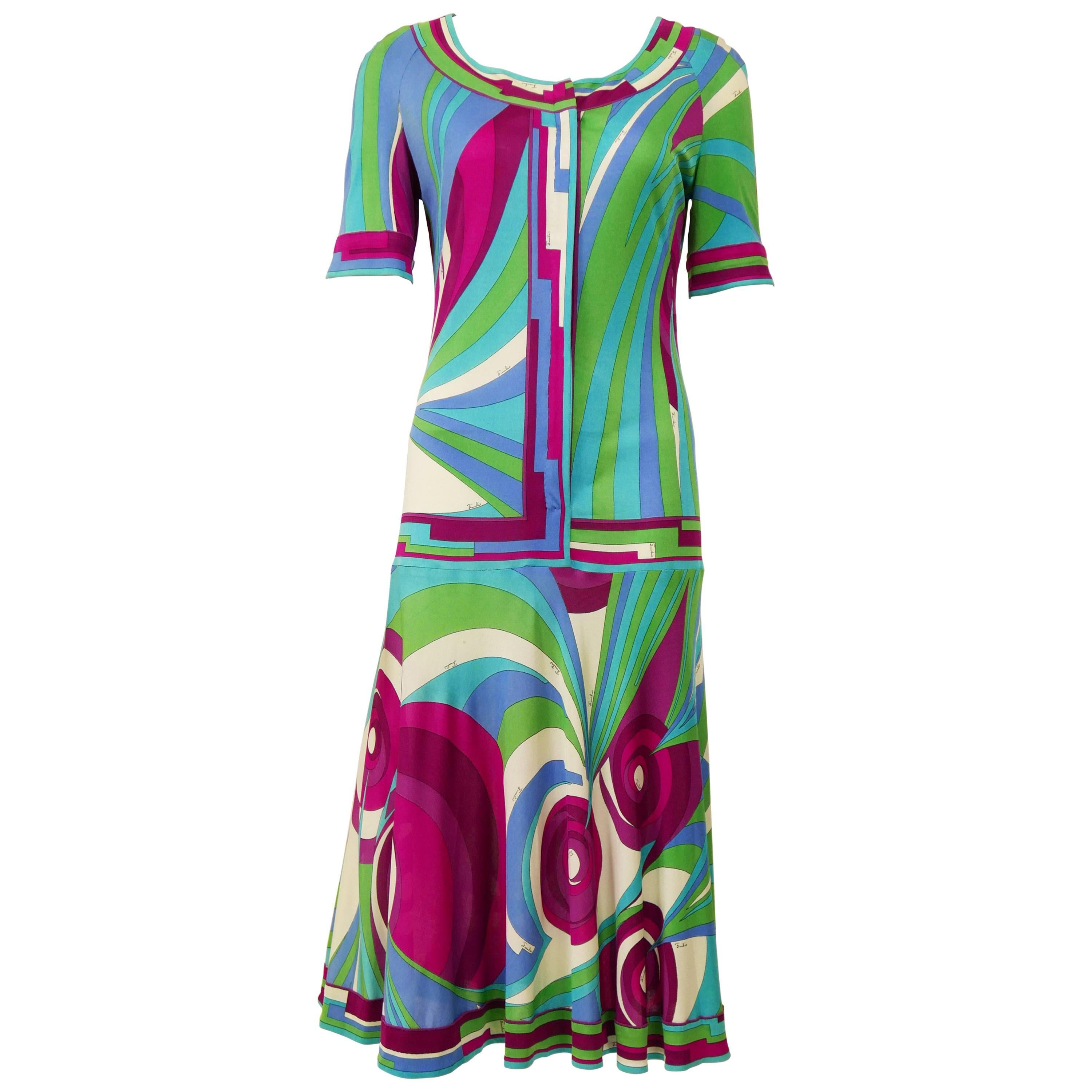 1970s EMILIO PUCCI Colorful Jersey Day Dress