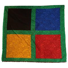 YSL Four-Colour Paisley Print Silk Scarf with Green Boarder 10