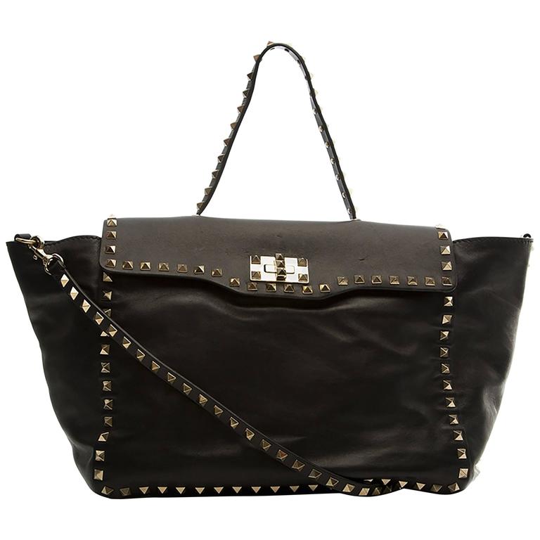 Valentino Black Leather Rockstud Tote Bag For Sale at 1stDibs
