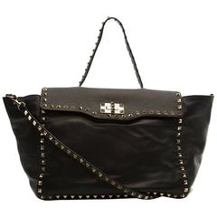 Valentino Black Leather Rockstud Tote Bag 1