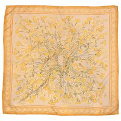 Hermes "Ceillets Sauvages" Yellow Silk Scarf