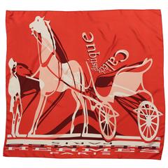 Hermes "Caleche Elastique" Red Silk Scarf With Horses