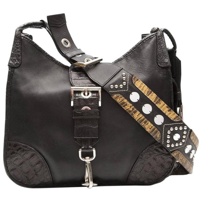 Prada Leather and Exotic Skin CrossBody Bag For Sale at 1stDibs