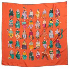 hermes people Hermes Silk Scarf Featuring People on Orange