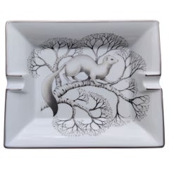 Hermès White Hermine Print Cigar Ashtray Change Tray Porcelain and Platinum