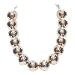 OSCAR DE LA RENTA Bold Beaded single strand silver XL ball statement necklace