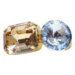DRIES VAN NOTEN bague de cocktail bleu marron gros cristal serti or