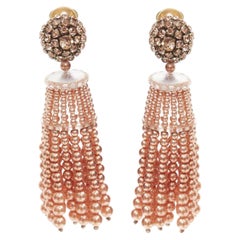 OSCAR DE LA RENTA orange crystal faux pearl tassel drop clip on earrings