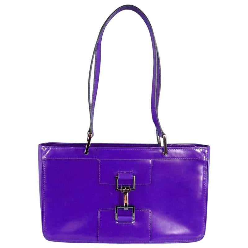 GUCCI Purple Smooth Leather Top Handles Silver Clasp Shoulder Bag