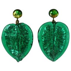 Emerald Murano Leaf Pendant Earrings