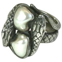 Arts and Crafts Blister Pearl Snake RIng 6