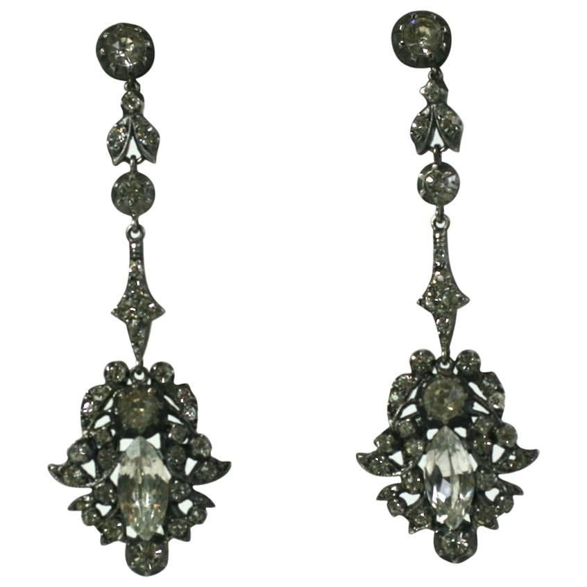 Long Victorian Articulated Paste Earrings For Sale