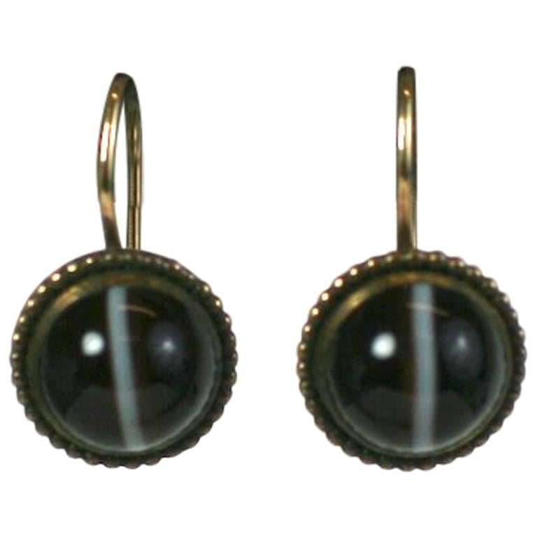 Elegant Victorian Banded Agate Cabochon Earrings For Sale