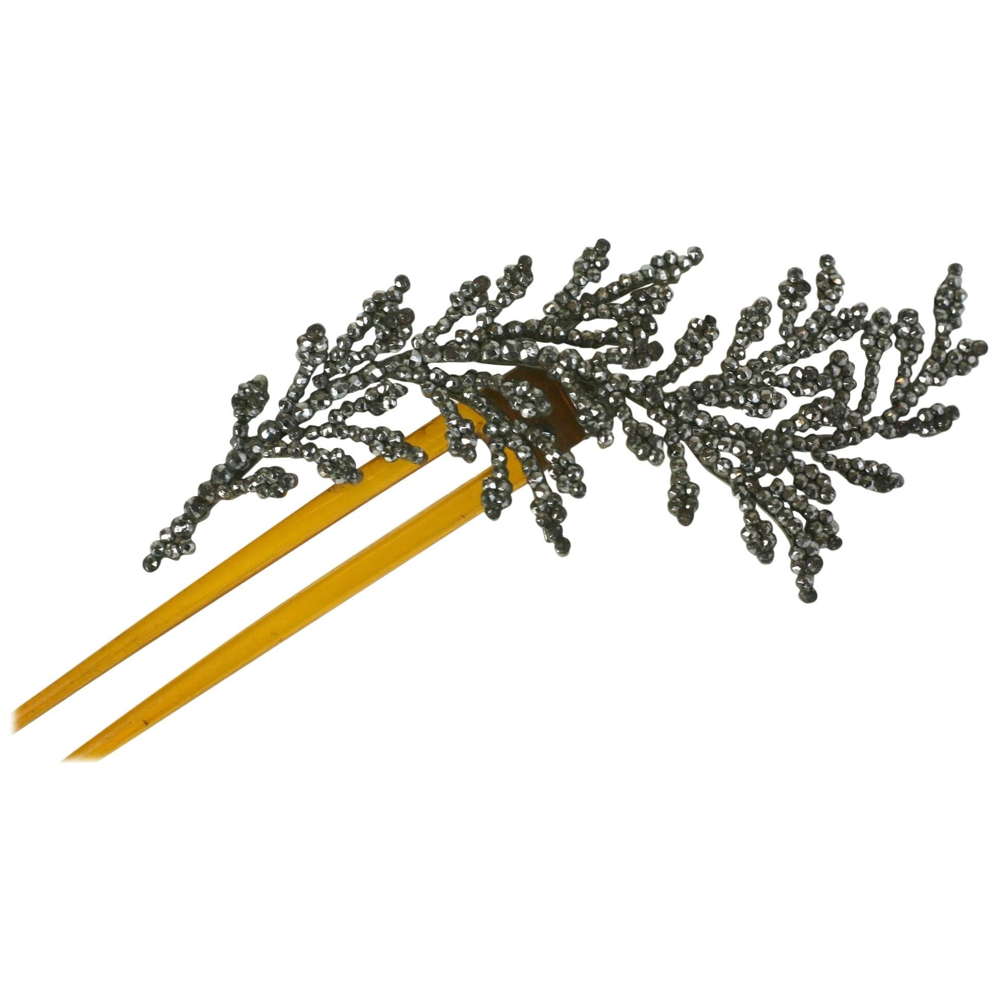 French Cut Steel Feather Hair Comb