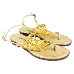 Vintage Chanel gold leather and gold hardware chain slingback flats sandals