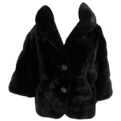 Vintage black mink 3/4 length sleeve cropped evening jacket 1960s 