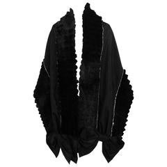 vintage Lee Menichetti black silk with sheared beaver and rhinestone stole 1980s 12