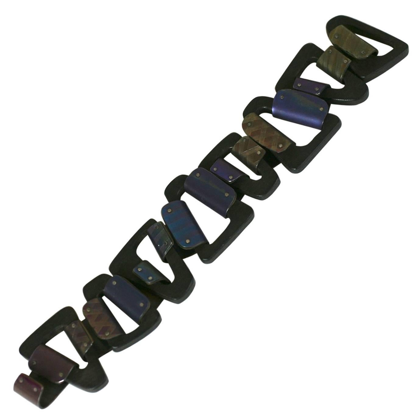 Post Modern Wood and Titanium Link Bracelet For Sale
