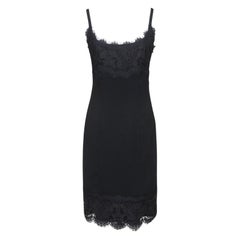 DIANE VON FURSTENBERG Black Dress Lace Spaghetti Strap Knee Length Sz 4