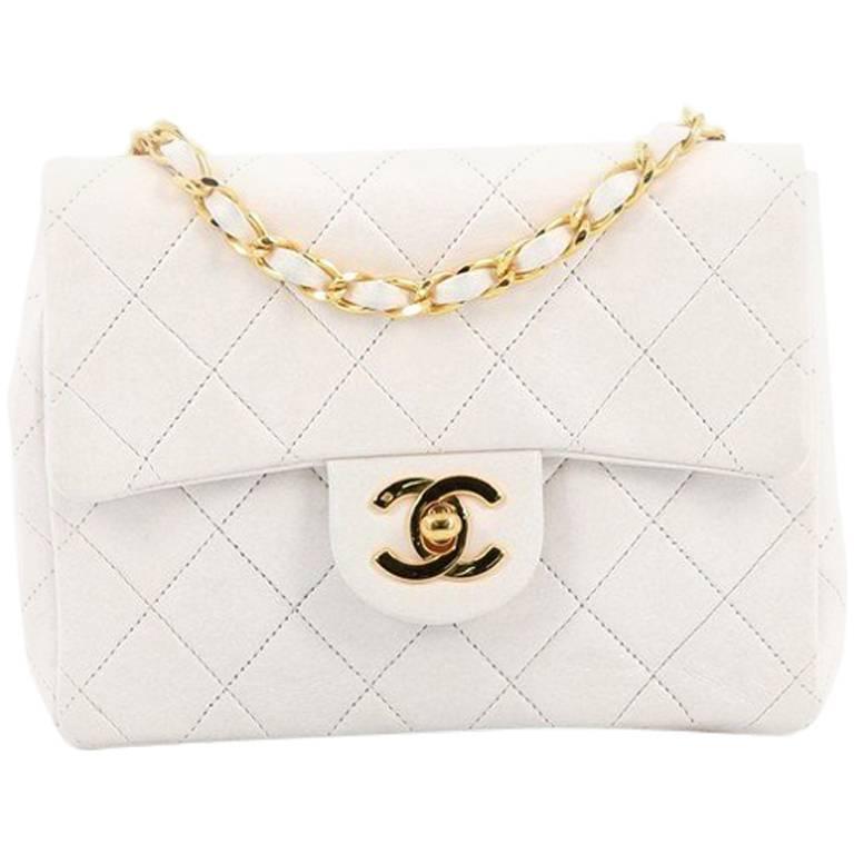 Chanel Vintage Square Classic Single Flap Bag Quilted Caviar Mini at 1stDibs