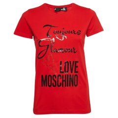 Love Moschino Red Printed Cotton Knit Crew Neck T-Shirt S