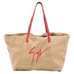Giuseppe Zanotti Brown Denim Logo Shopper Tote