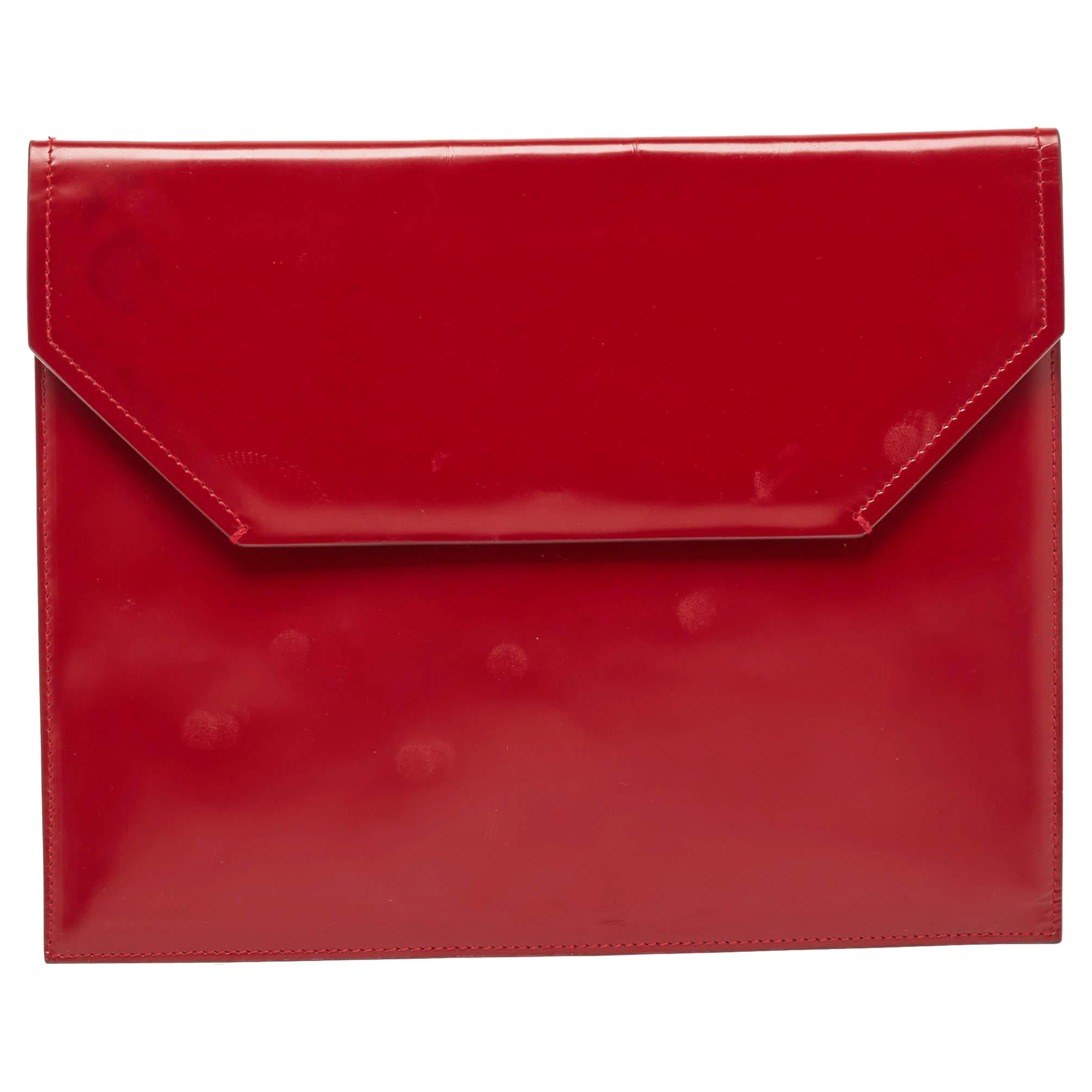 Bally Red Glossy Leather Envelope Clutch