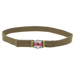 Ralph Lauren Olive Green Canvas Crystals Buckle Adjustable Belt L