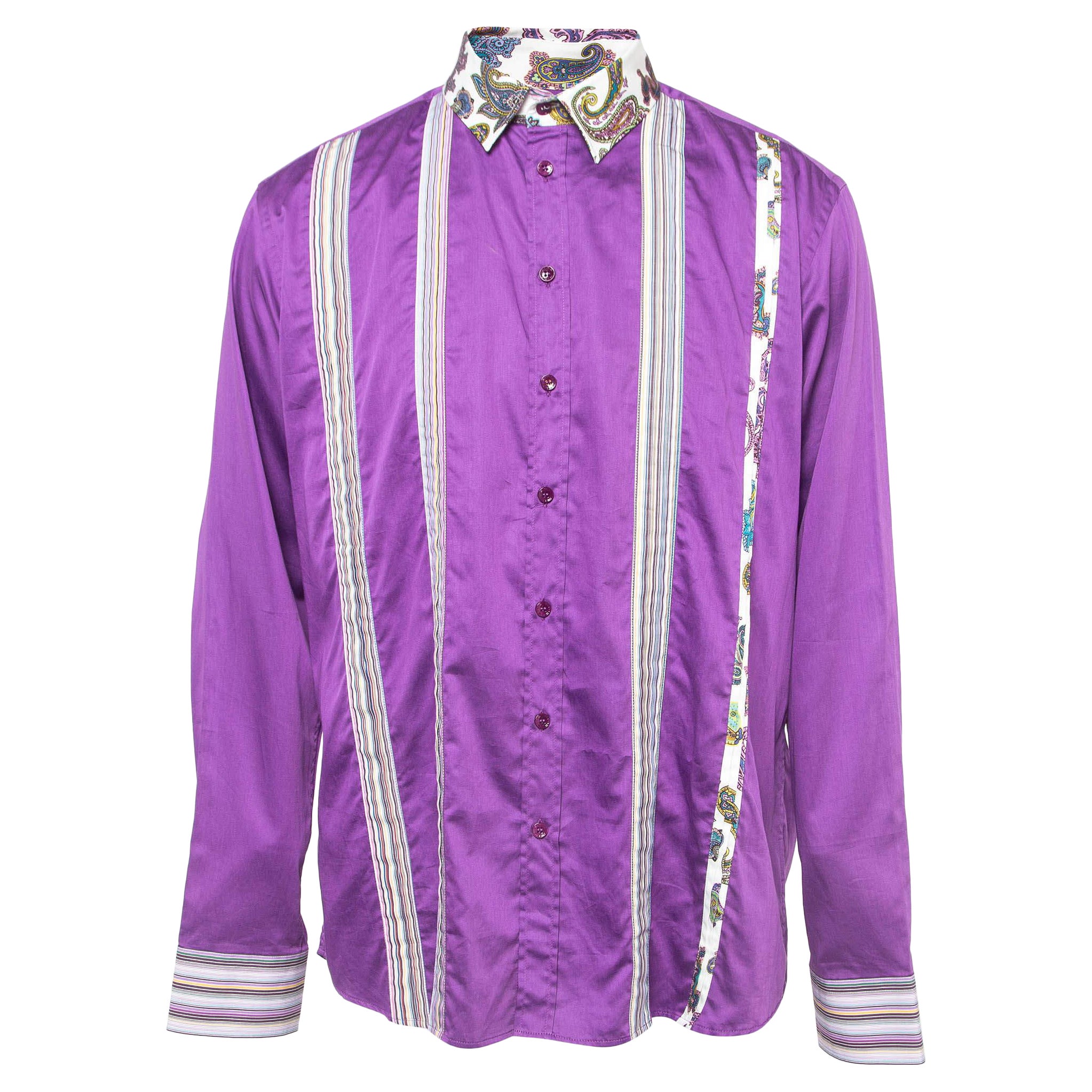 Etro Purple Cotton Paisley Printed Collar Button Front Shirt XL