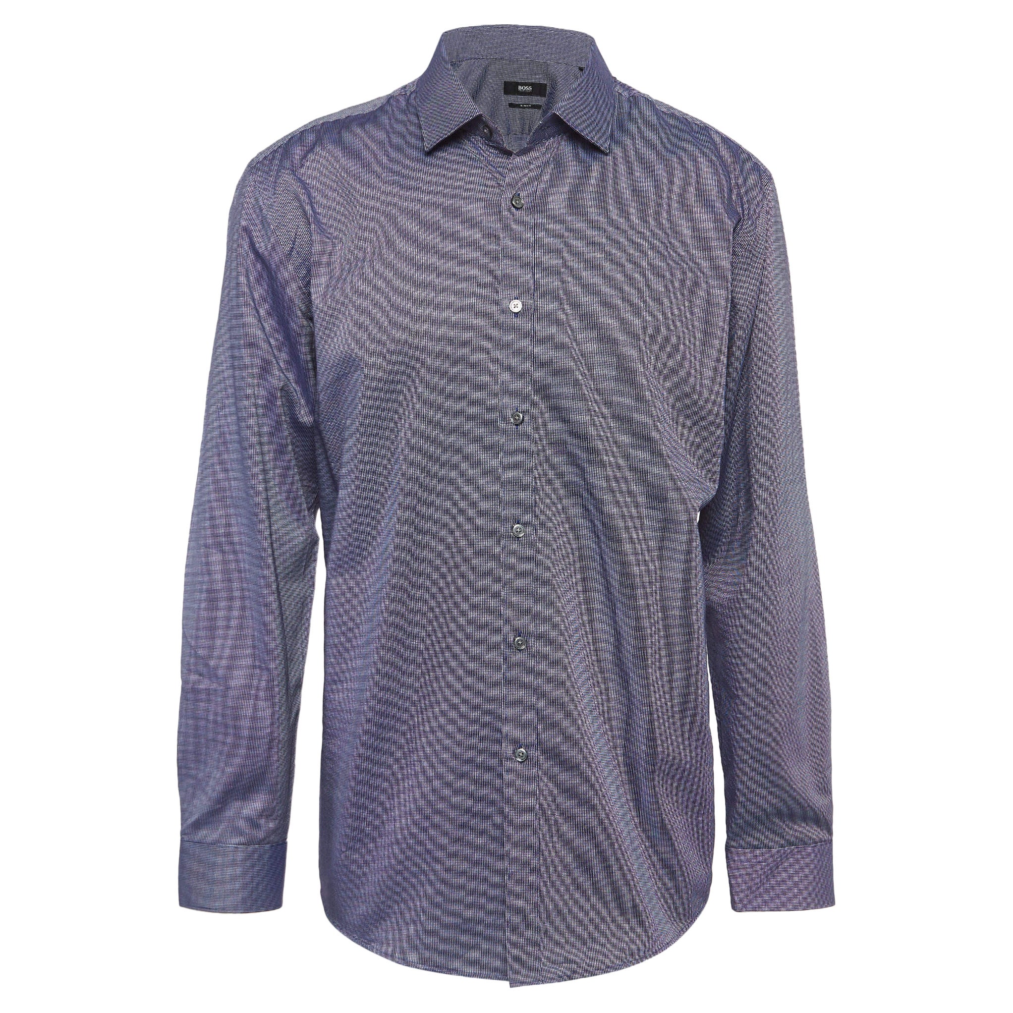 Boss By Hugo Boss Blue Ditsy Cotton Long Sleeve Shirt 4XL For Sale