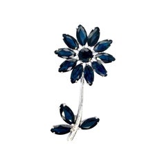 9.70 Carat Blue Sapphire Sunflower Brooch Pin in 925 Sterling Silver