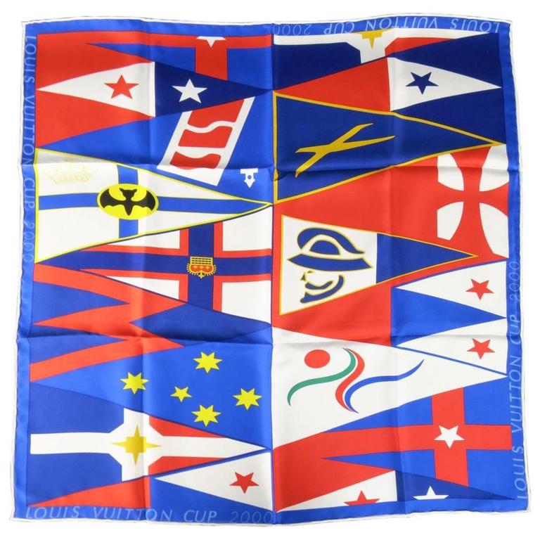 LOUIS VUITTON Blue Red and Yellow CUP 2000 Silk Flag Print Scarf at 1stDibs