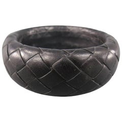 Vintage Bottega Veneta Black Woven Intrecciato Leather Bangle Bracelet 