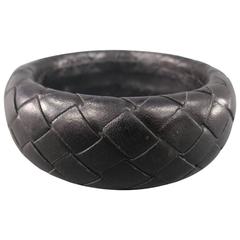 BOTTEGA VENETA Black Woven Intrecciato Leather Bangle 6