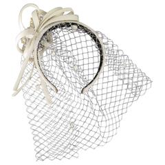 ALEXANDRE de PARIS Cream Silk Embellished Headband With Vale 2