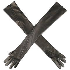Vintage YOHJI YAMAMOTO Black Leather Zip Up Elbow Length Opera Gloves