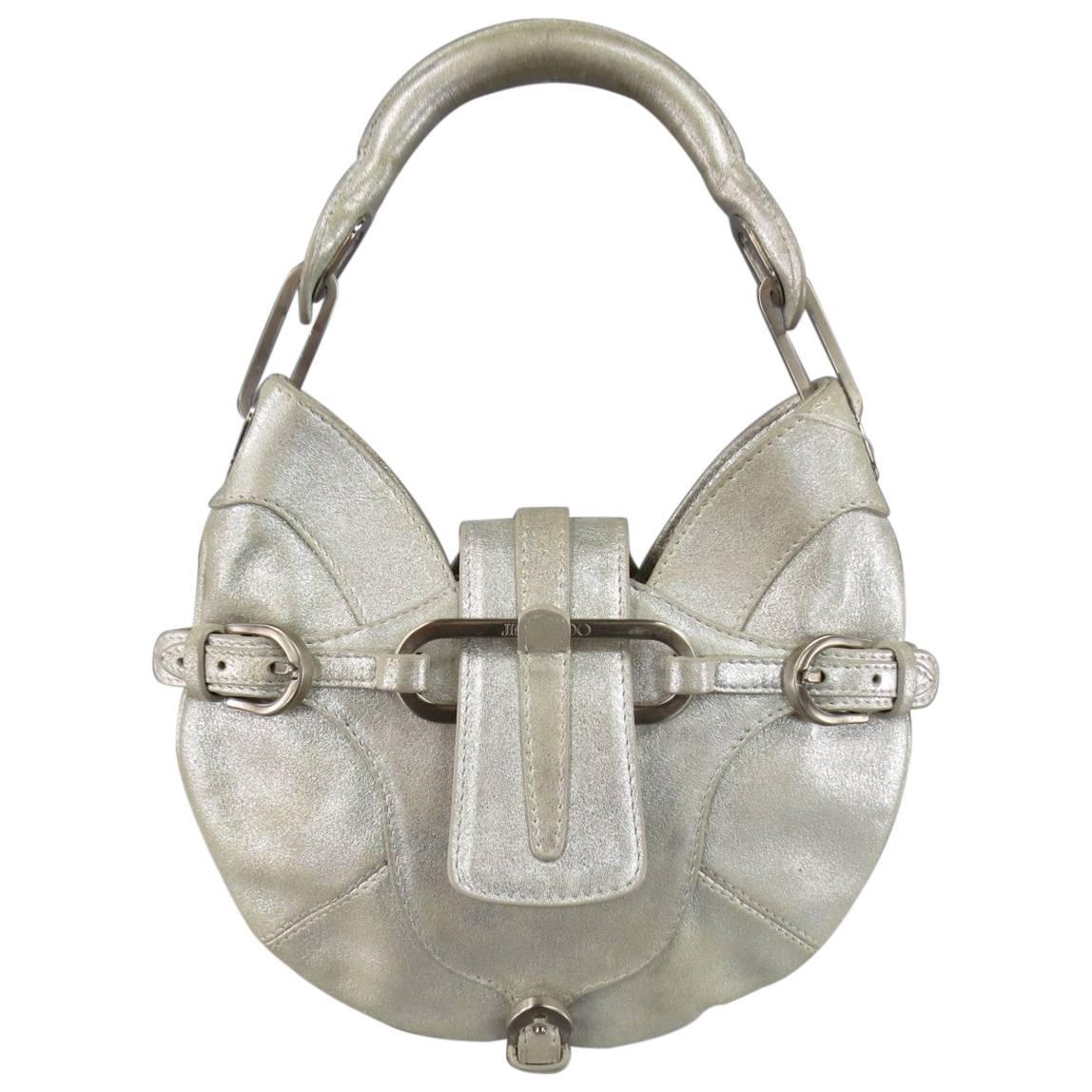 JIMMY CHOO Purse - Handbag - Metallic Silver Leather Mini Tulita Hobo