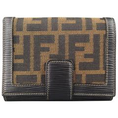 Vintage FENDI Brown & Black Monogram Canvas & Epi Leather Snap Wallet