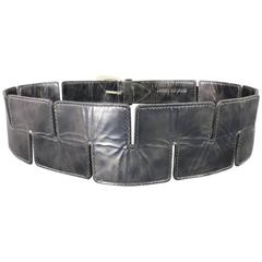 ISSEY MIYAKE Metallic Gray Leather Zig-Zag Belt