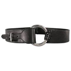 RALPH LAUREN M Black Leather Whipstitch Silver O Loop Belt