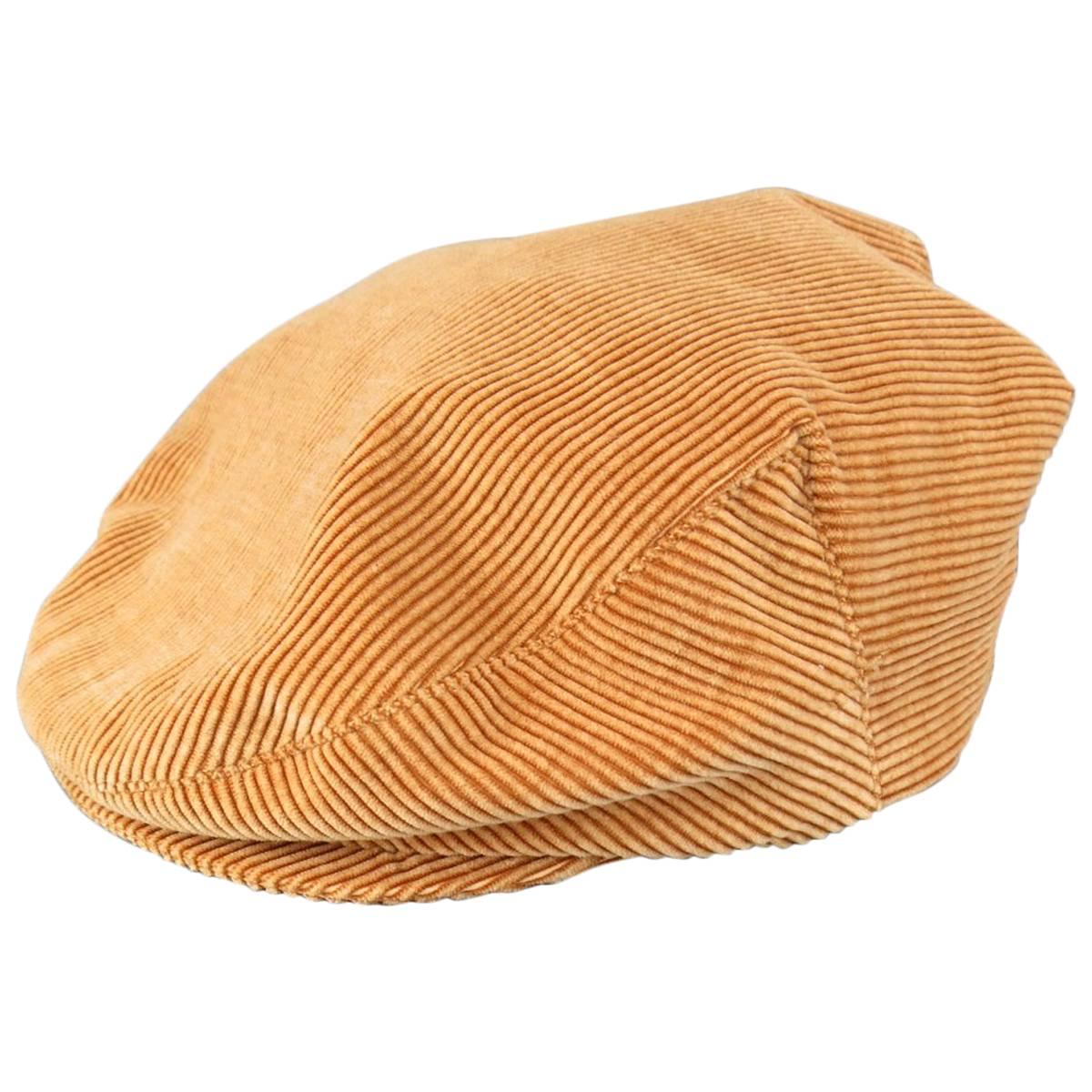 Vintage CHANEL Size L Tan Corduroy Page Boy Cap Hat