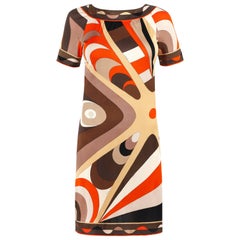 EMILIO PUCCI Robe droite en soie multicolore à imprimé Op Art Signature des années 1960