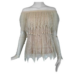 Alexander McQueen Elfenbein Seide stricken Spitze aus der Schulter Ball drapieren Hals Top NWT