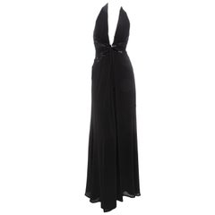 Gucci - Vestito in chiffon di seta nera e pizzo con scollo a V (2006)