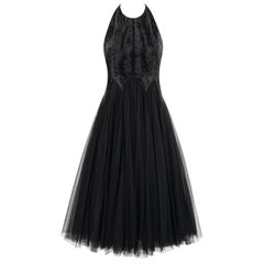 ALEXANDER McQUEEN F/W 2007 Black Layered Net Tulle Open Back Beaded Halter Dress
